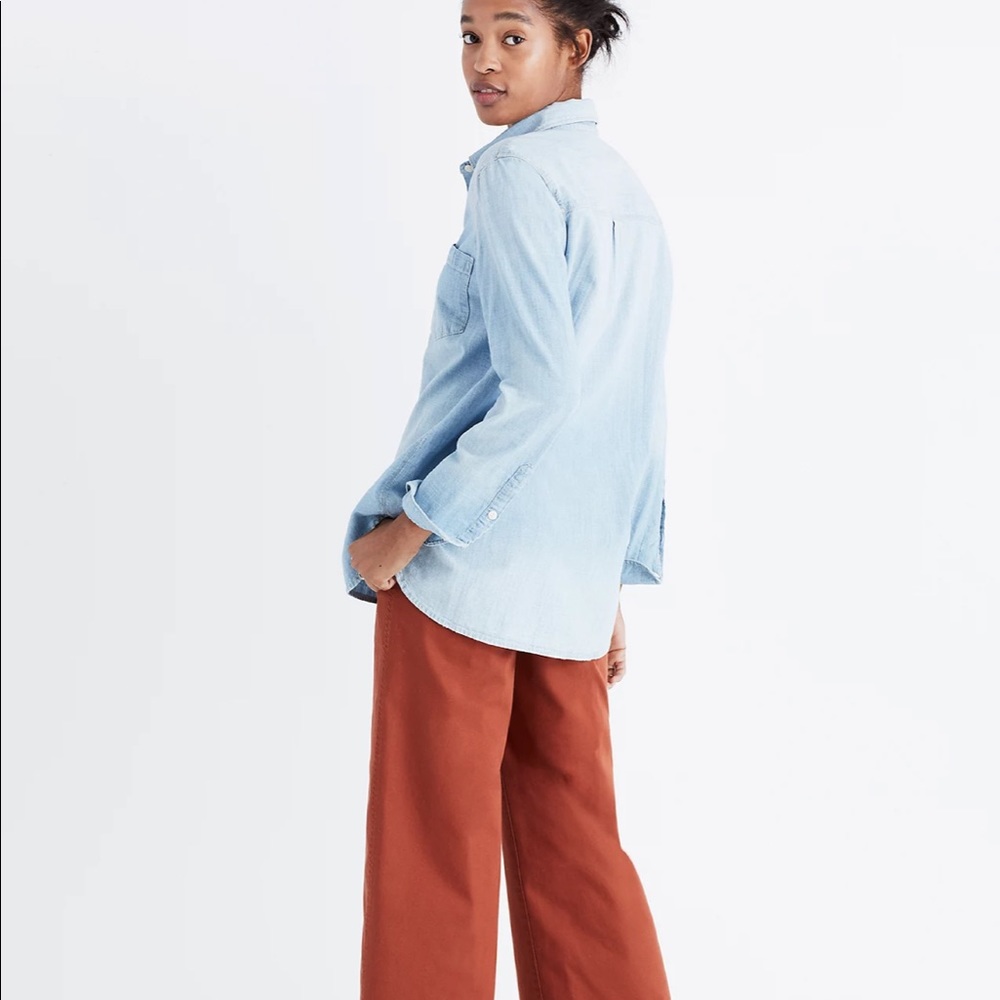 Madewell Blue Fitted 3/4 Sleeve Button Down Shirt - Picture 3 of 14